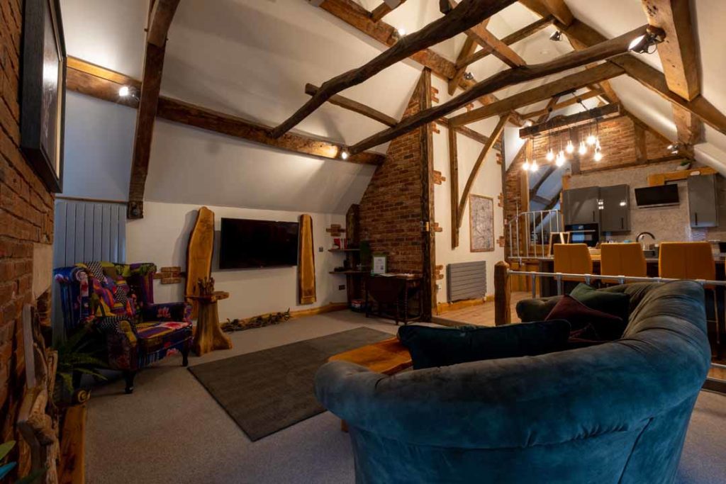 large space with wood beams